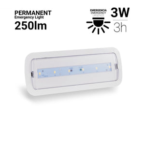 Luz de emergencia permanente 3W - 250lm - 3 h de autonomía