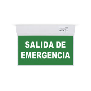 Luz de emergencia permanente con cartel "SALIDA DE EMERGENCIA"