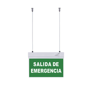 Luz de emergencia permanente con cartel "SALIDA DE EMERGENCIA" - Suspensión