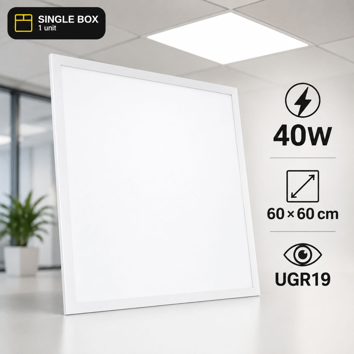Panel LED empotrable Backlit 60x60cm - 40W - 100lm/W - Driver flicker free - UGR19 - IP40 - (Caja x1 und)