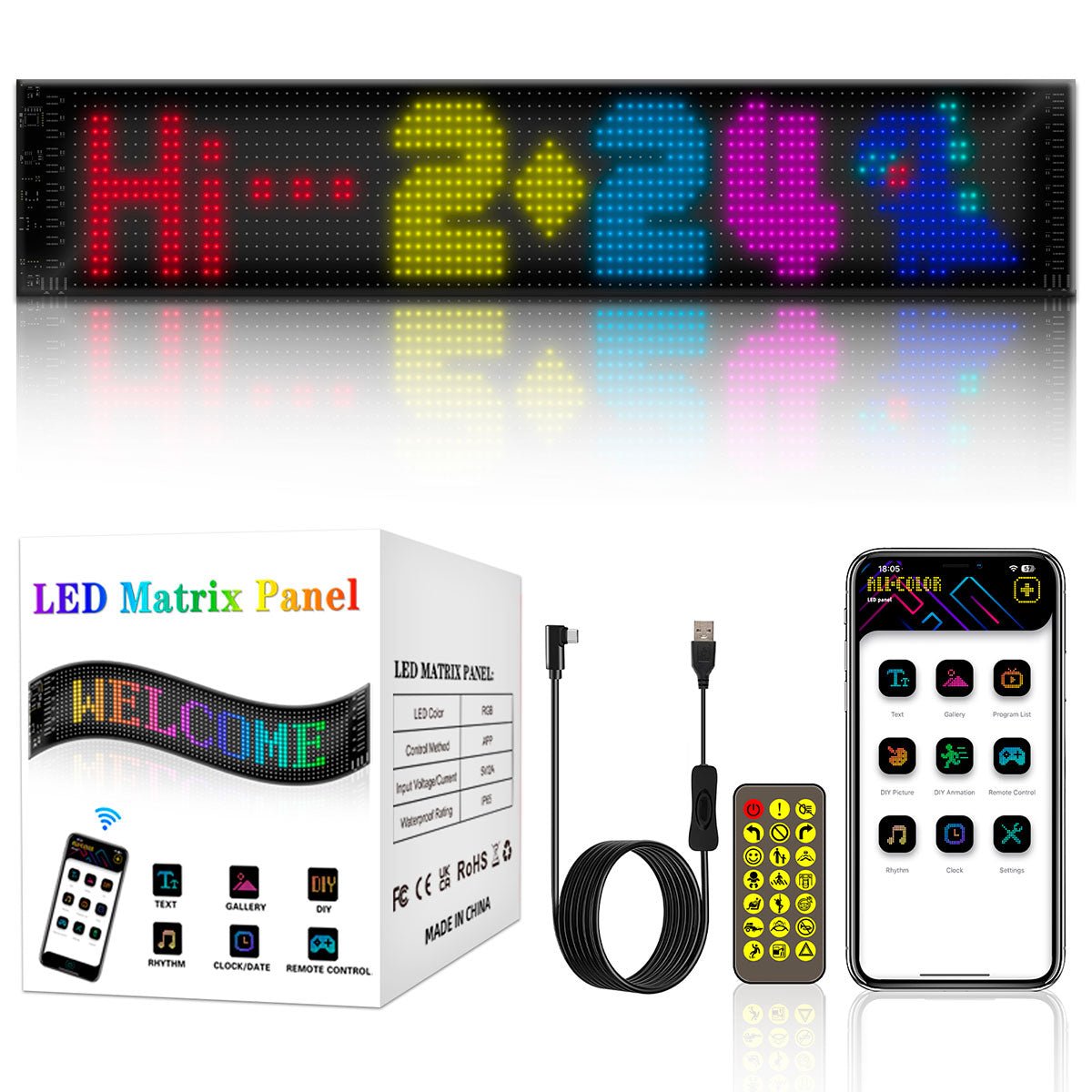 Display LED flexible programable - 12 x 59,5 cm - USB + Bluetooth + mando a distancia - Barcelona Led-Signage