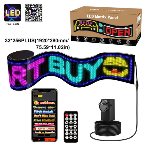 Display LED flexible programable - 192 x 28 cm - USB + Bluetooth + mando a distancia