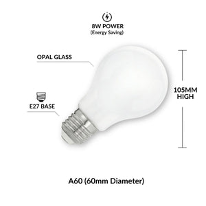Bombilla LED A60 E27 Opal Milky 8W — Luz Cálida 3000K, 950 lm, 360° | 25.000 h de Vida Útil - Barcelona Led-