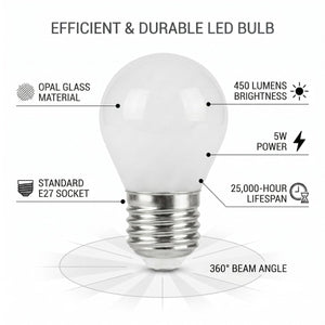 Bombilla filamento LED "Milky" - G45 E27 - 5W - Luz Cálida 3000K - Barcelona Led-