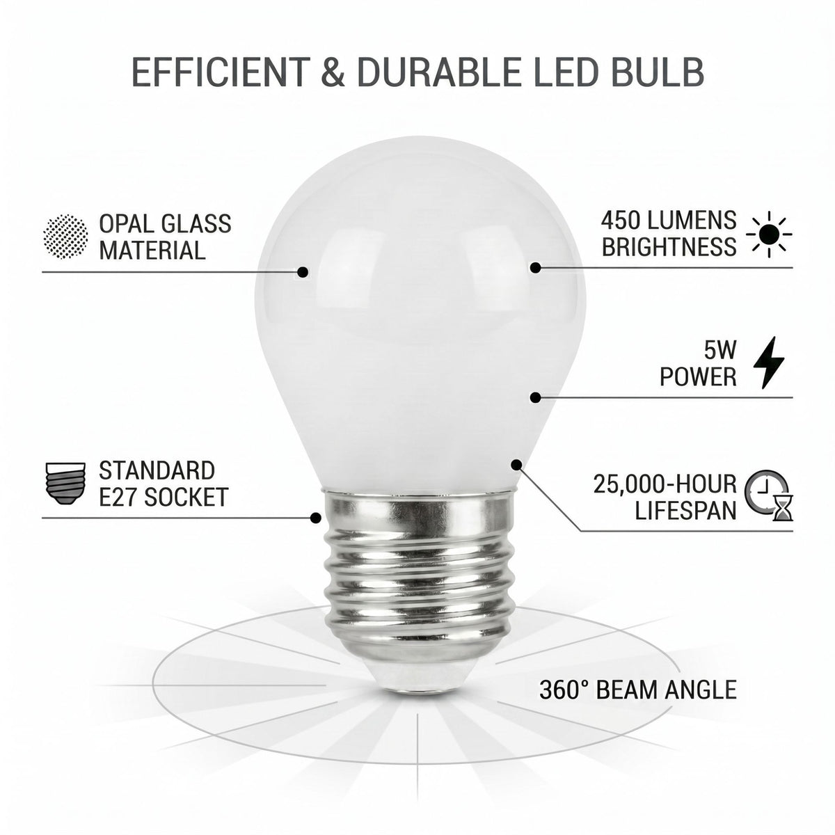 Bombilla filamento LED "Milky" - G45 E27 - 5W - Luz Cálida 3000K (1)