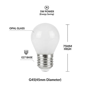 Bombilla filamento LED "Milky" - G45 E27 - 5W - Luz Cálida 3000K - Barcelona Led-
