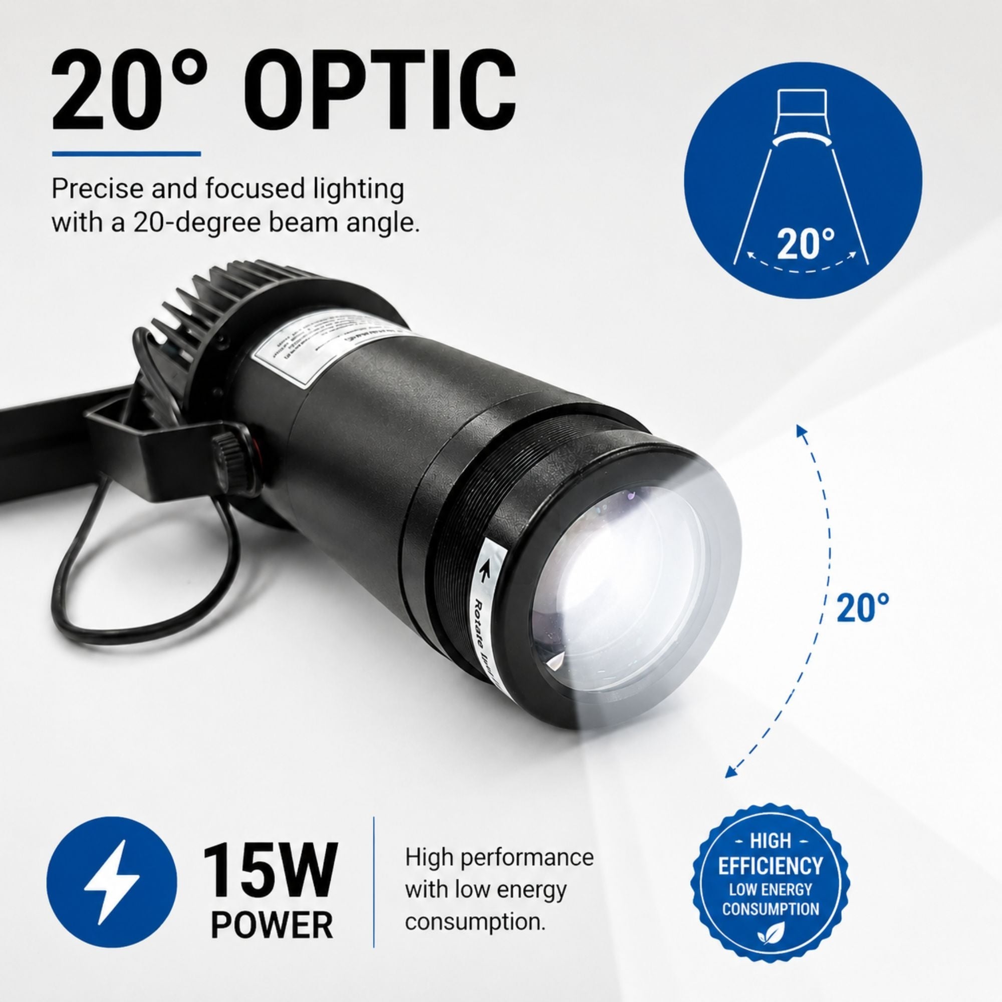Proyector de logos LED GOBO para carril trifásico interior - 15W - Óptica 20° - IP20 (1)
