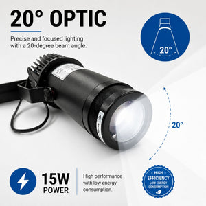 Proyector de logos LED GOBO para carril trifásico interior - 15W - Óptica 20° - IP20 (1)