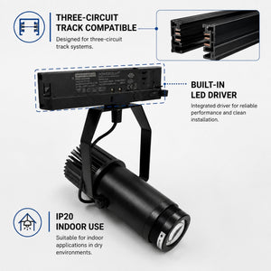Proyector de logos LED GOBO para carril trifásico interior - 15W - Óptica 20° - IP20 (7)