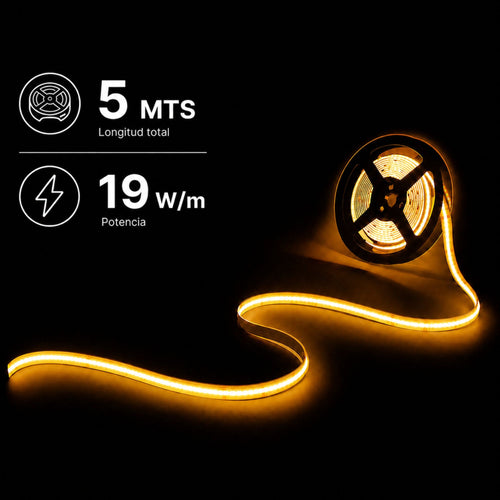 COB LED Strip 24V DC - RGBWW - 19W/m - 12mm - IP20 - Roll of 5 meters - Cut 33mm