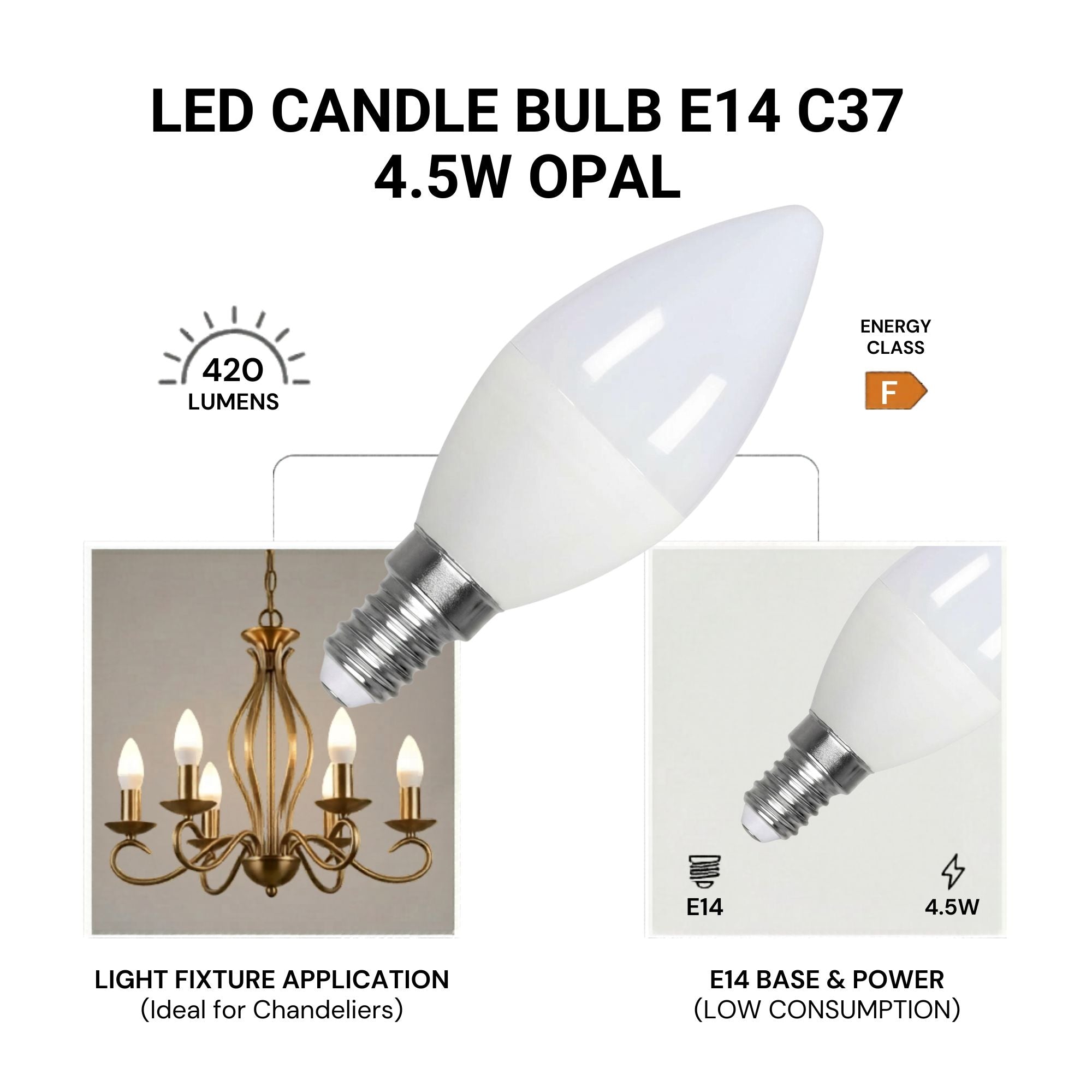 Bombilla vela LED E14 C37 4.5W — Opal | Disponible en luz cálida, neutra y fría (1)