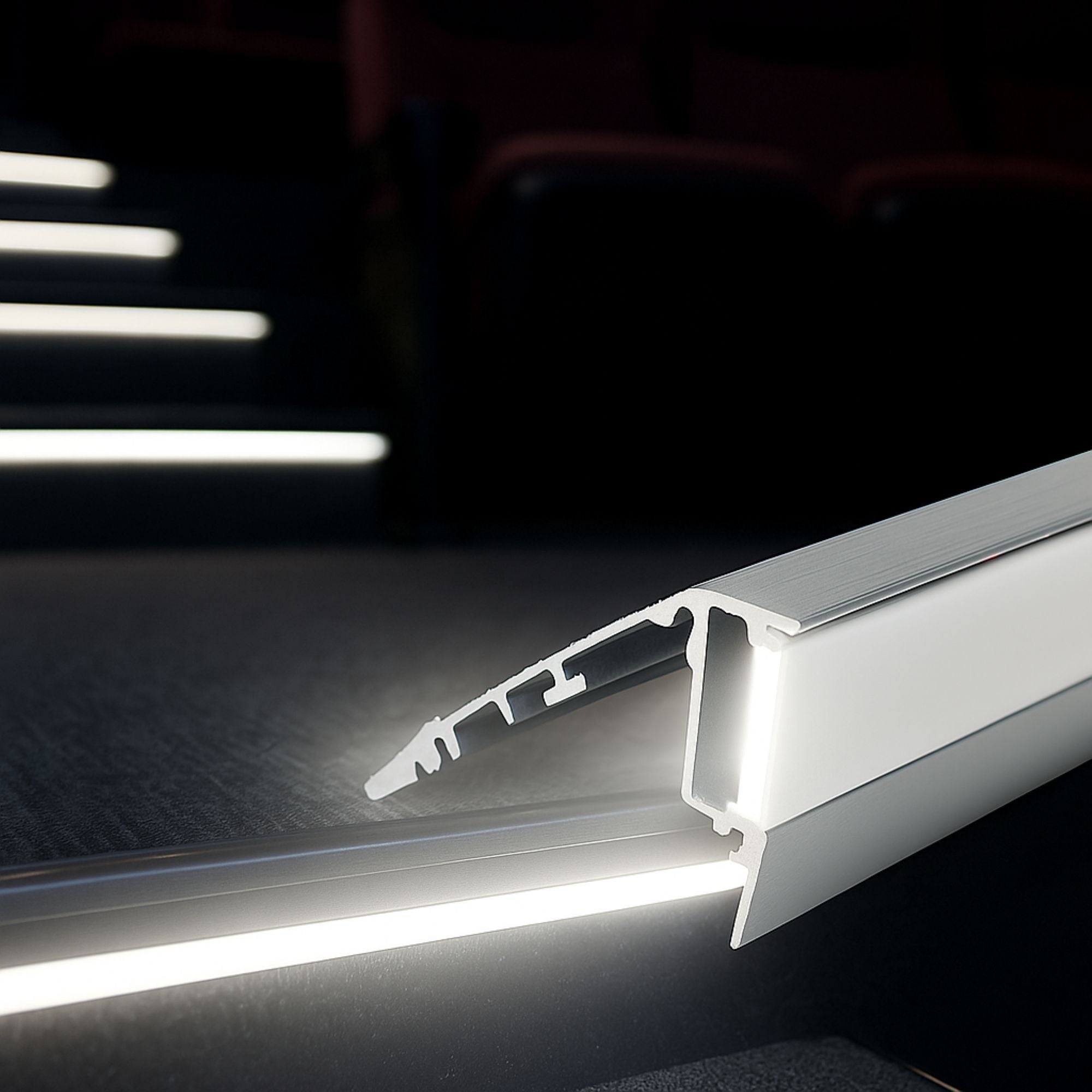Perfil tira LED para escaleras - 54mm - Con difusor - 2 metros - 1mm - 360g/m (1)