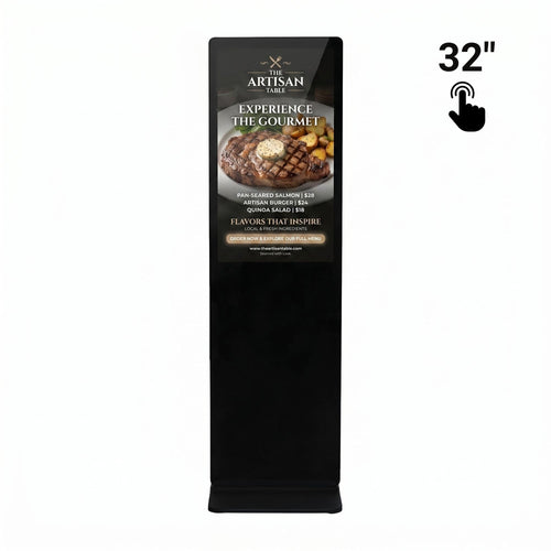 Totem publicitaire numérique tactile Full HD 32 pouces - Android 13 - Signalétique verticale intérieure