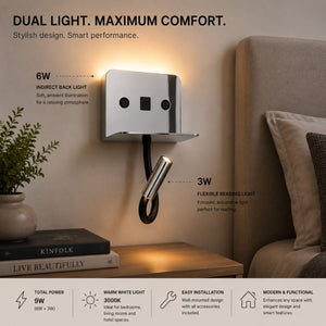 Aplique de pared para lectura "SLANGE 2" - 3W + 6W - Puerto USB + USB-C - Barcelona Led-Decoración