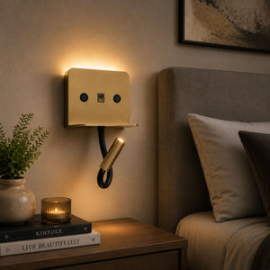 Aplique de pared para lectura "SLANGE 2" - 3W + 6W - Puerto USB + USB-C - Barcelona Led-Decoración