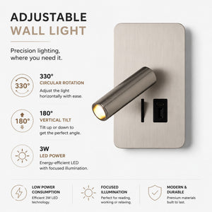 Aplique de pared "ALIX" - 3W - 2600K - USB+USB-C - Instalación superficie (4)