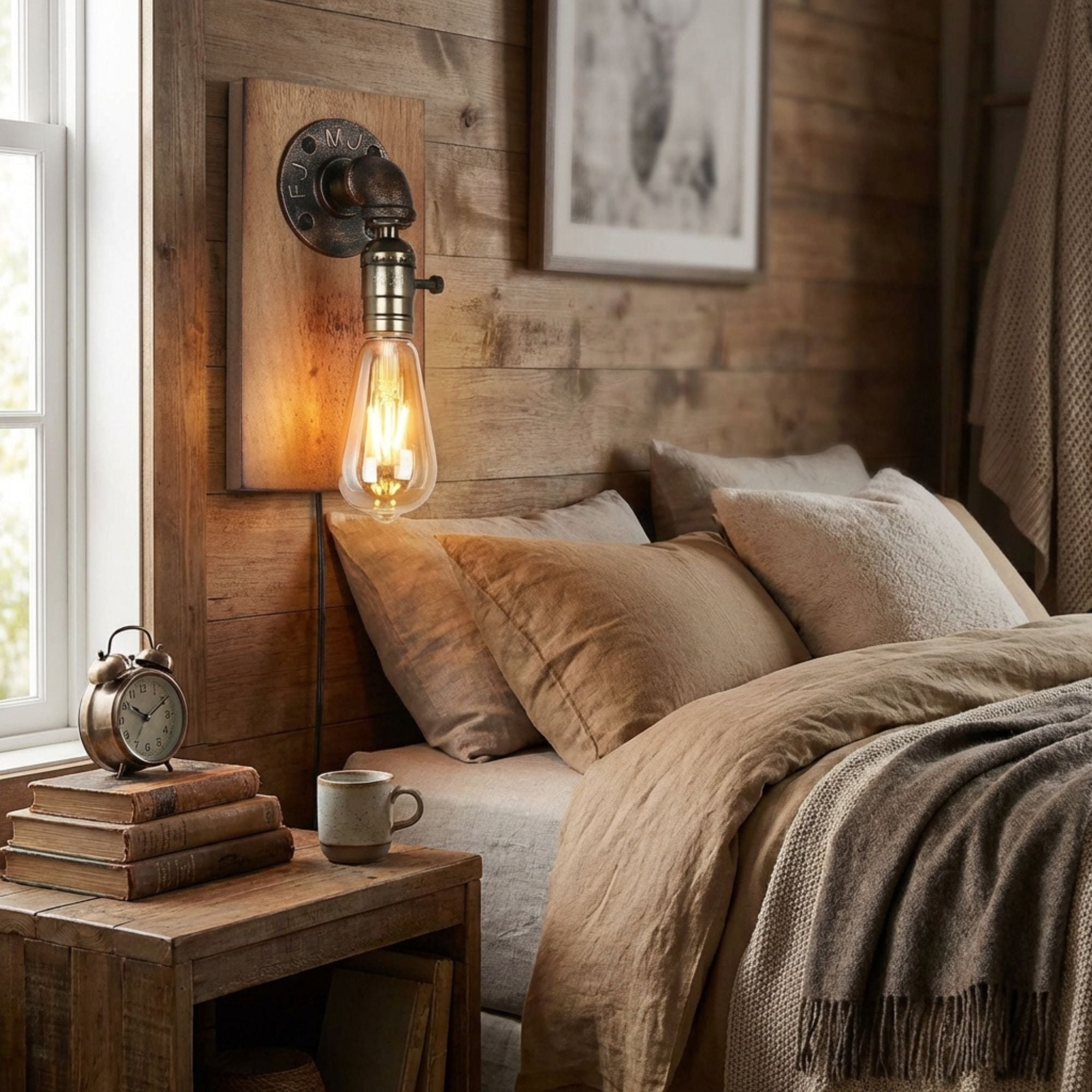Aplique de pared estilo industrial de madera y metal "Older" - E27 (1)