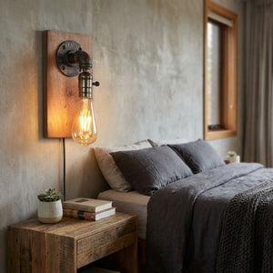 Aplique de pared estilo industrial de madera y metal "Older" - E27 (3)