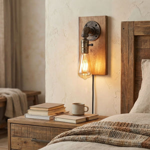 Aplique de pared estilo industrial de madera y metal "Older" - E27 (8)