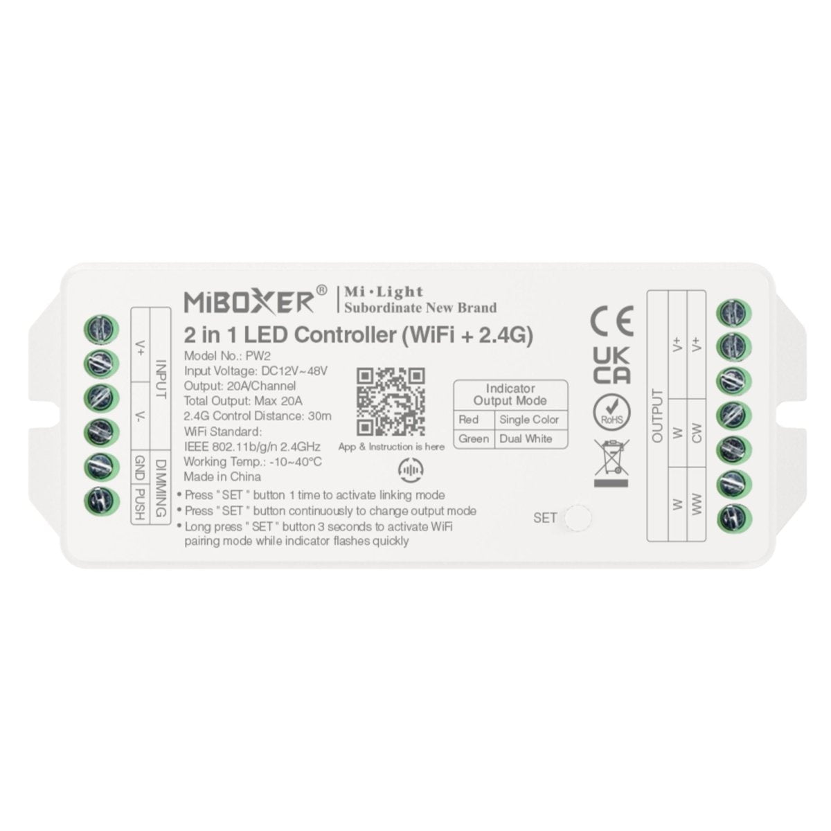 Controlador tira LED 2 en 1 - Monocolor/Dual White - 12/48VDC - 20A - 2.4G - WiFi - Milight - Barcelona Led-Control y regulación