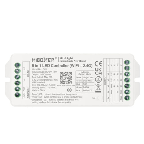5 in 1 LED strip controller - Monocolor/Dual White/RGB/RGBW/RGBCCT - 12/48VDC - 20A - 2.4G - WiFi - Milight