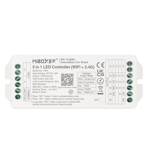 Controlador tira LED 5 en 1 - Monocolor/Dual White/RGB/RGBW/RGBCCT - 12/48VDC - 20A - 2.4G - WiFi - Milight