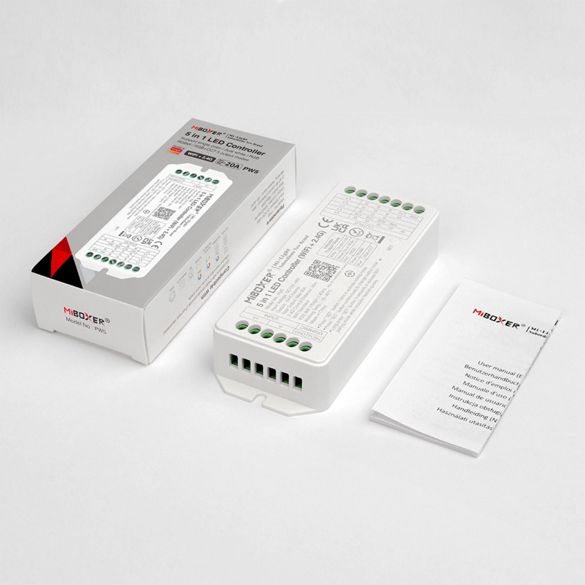 Controlador tira LED 5 en 1 - Monocolor/Dual White/RGB/RGBW/RGBCCT - 12/48VDC - 20A - 2.4G - WiFi - Milight (1)