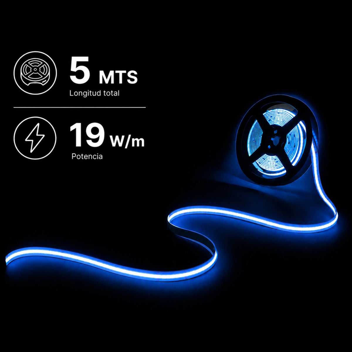 Tira LED COB 24V DC - RGBCW - 19W/m - 12mm - IP20 - Rollo de 5 metros - Corte 33mm