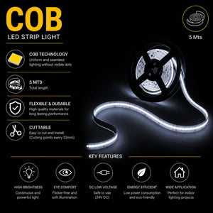 Tira LED COB 24V DC - RGBCW - 19W/m - 12mm - IP20 - Rollo de 5 metros - Corte 33mm (2)