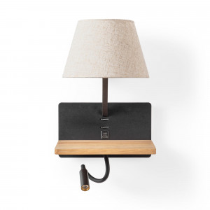 Aplique de pared para lectura "Artin USB+ USBC" - Con foco LED orientable y puerto USB + USBC  - E27 + 3W