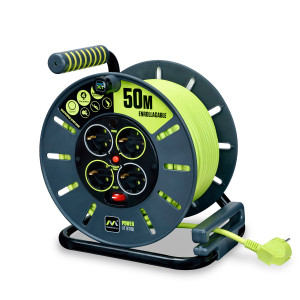 Enrollacables Pro-XT - 4 tomas - Cable alta visibilidad 3x1,5mm2 - 50m - IP20