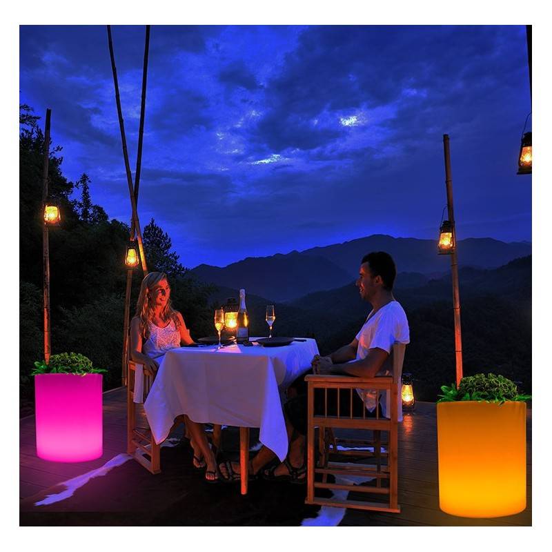 Maceta LED RGB de resina blanca, tipo cilindro, 40x40cm, 5W