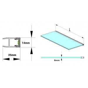 Perfil de aluminio para tira led. Adecuado para estante de cristal de 8 mm  de grosor. 2 metros.