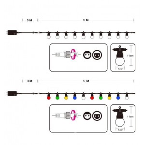 Guirnalda LED con cable negro 10 bombillas LED Multicolor - 8 metros