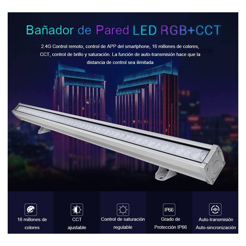 Bañador de pared LED RGB+CCT 24W control RF/WiFi | Mi Light Bañador de pared LED RGB+CCT 24W control RF/WiFi | Mi Light