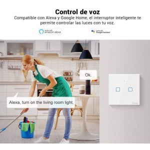 Interruptor de luz inteligente, botón de doble interruptor inteligente  WiFi, compatible con Alexa y Google Home, control remoto con función de