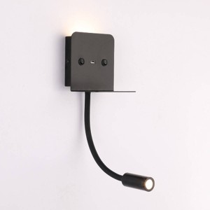 Aplique de pared LED para lectura "SLANGE" 3W orientable y base de carga USB