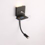 Aplique de pared LED para lectura "SLANGE" 3W orientable y base de carga USB