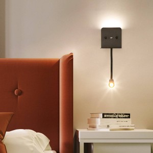 Aplique de pared con Enchufe LED Puerto Carga USB Lámpara Rotación Cabecera Interruptor 2700 K Cálido Sala Estar Hotel Lámparas Cable Lectura para Dormitorio 