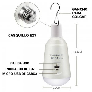 Bombilla LED Multi-funcional con Panel Solar 7W 8000ºK