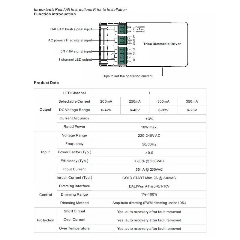 Driver TRIAC Dimmable DALI PUSH 0-10V
