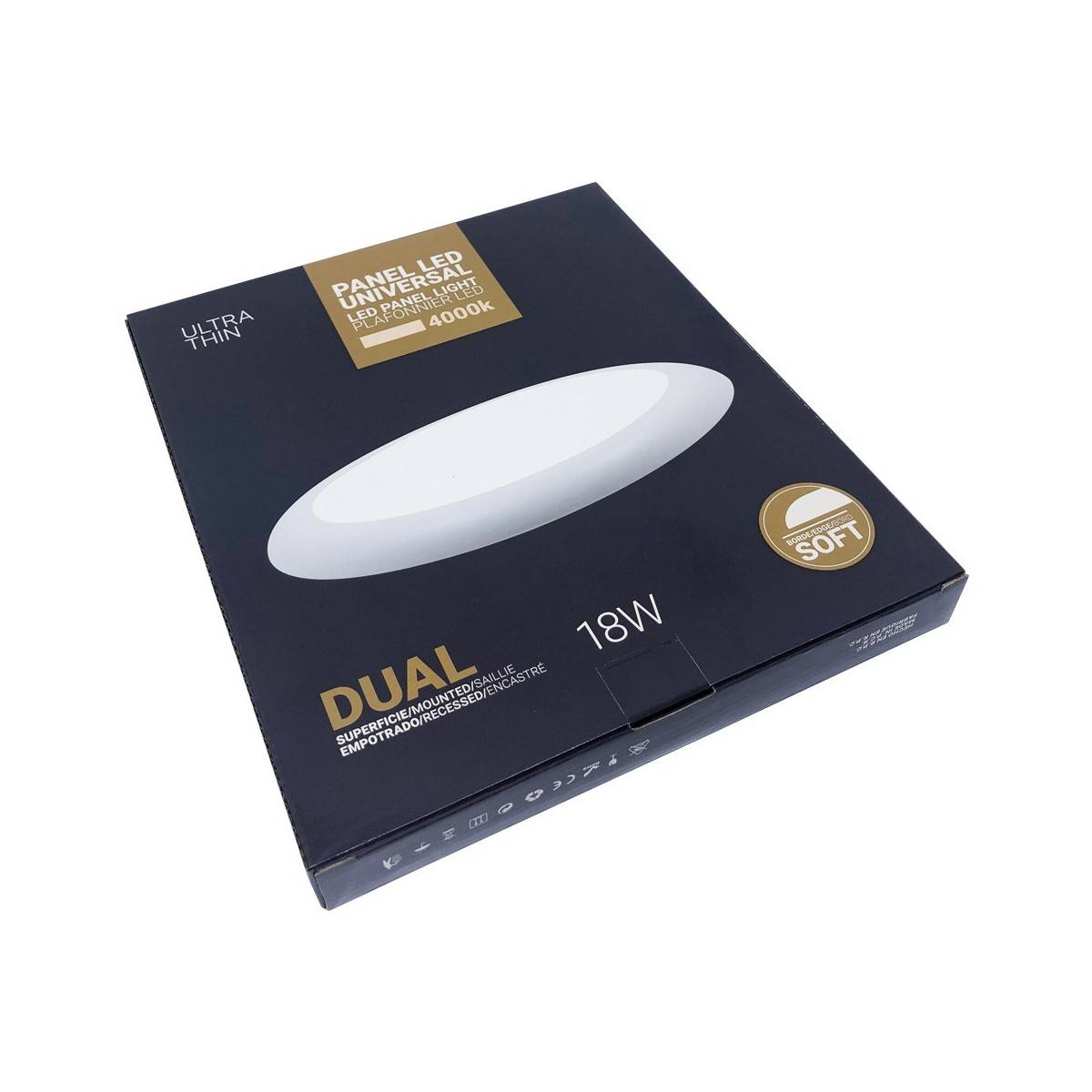 PANEL LED UNIVERSAL CIRCULAR SUPERFICIE/EMPOTRABLE  AJUSTABLE 18W SLIM Ø230MM BLANCO 120º