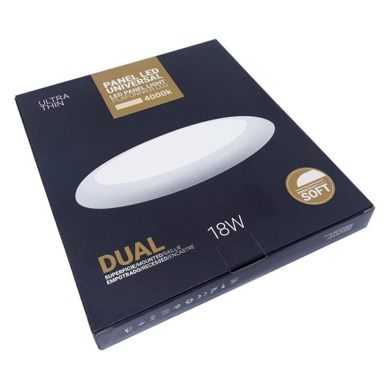 PANEL LED UNIVERSAL CIRCULAR SUPERFICIE/EMPOTRABLE  AJUSTABLE 18W SLIM Ø230MM BLANCO 120º
