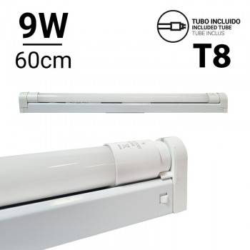 Kit de regleta portatubos y tubo LED T8 60cm 9W Kit de regleta portatubos y tubo LED T8 60cm 9W