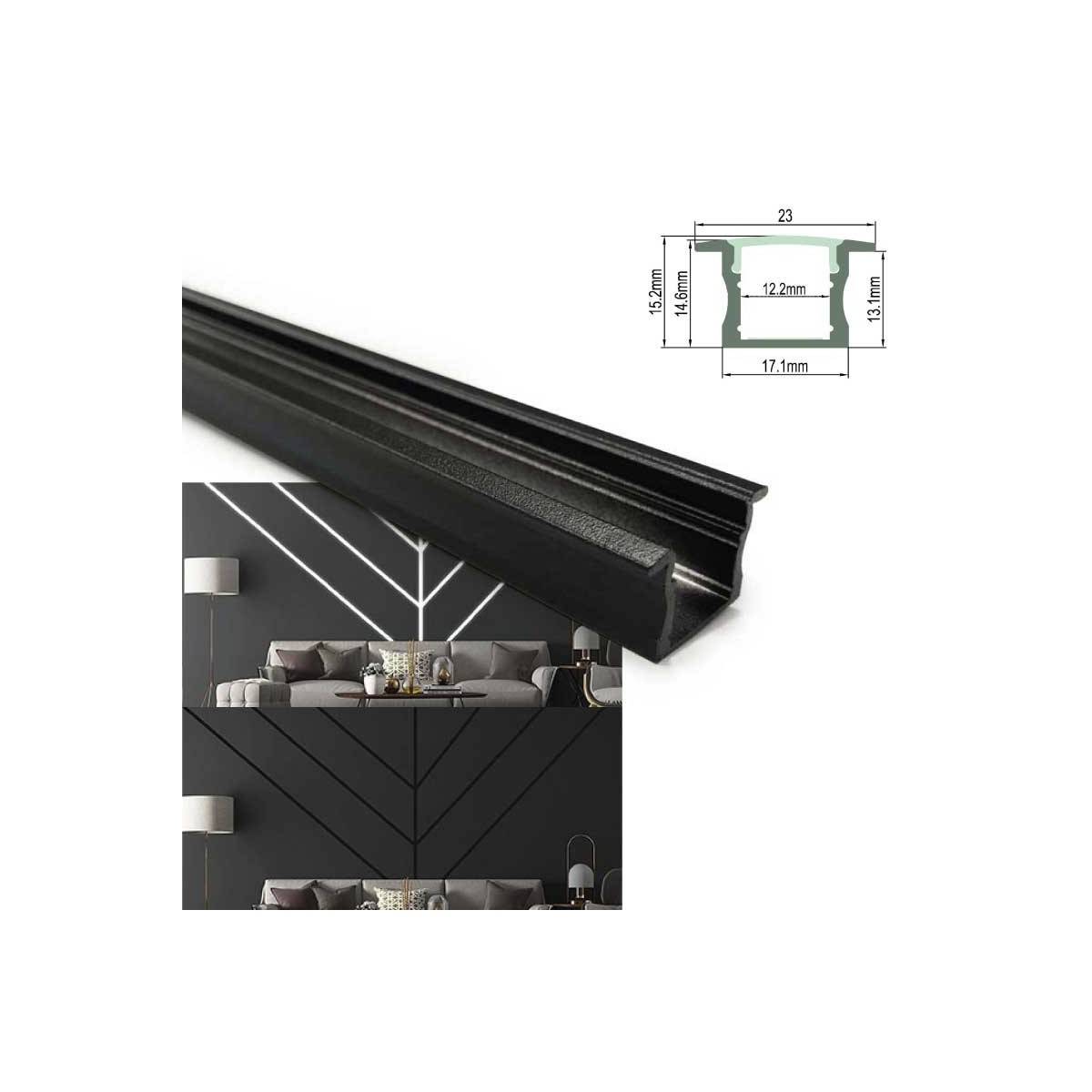 Perfil de aluminio superficie lacado NEGRO para tira LED 17x15mm - 2 metros