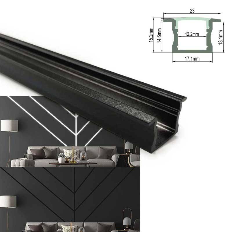 Perfil de aluminio negro para tira LED 23x15mm (2 metros)