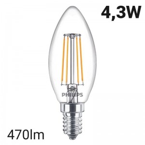 Bombilla vela LED de filamento E14 B35 4.3W | Philips LEDVela Clásica