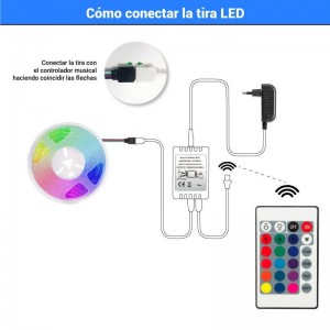 Kit tira LED RGB 5m con fuente, mando y controlador