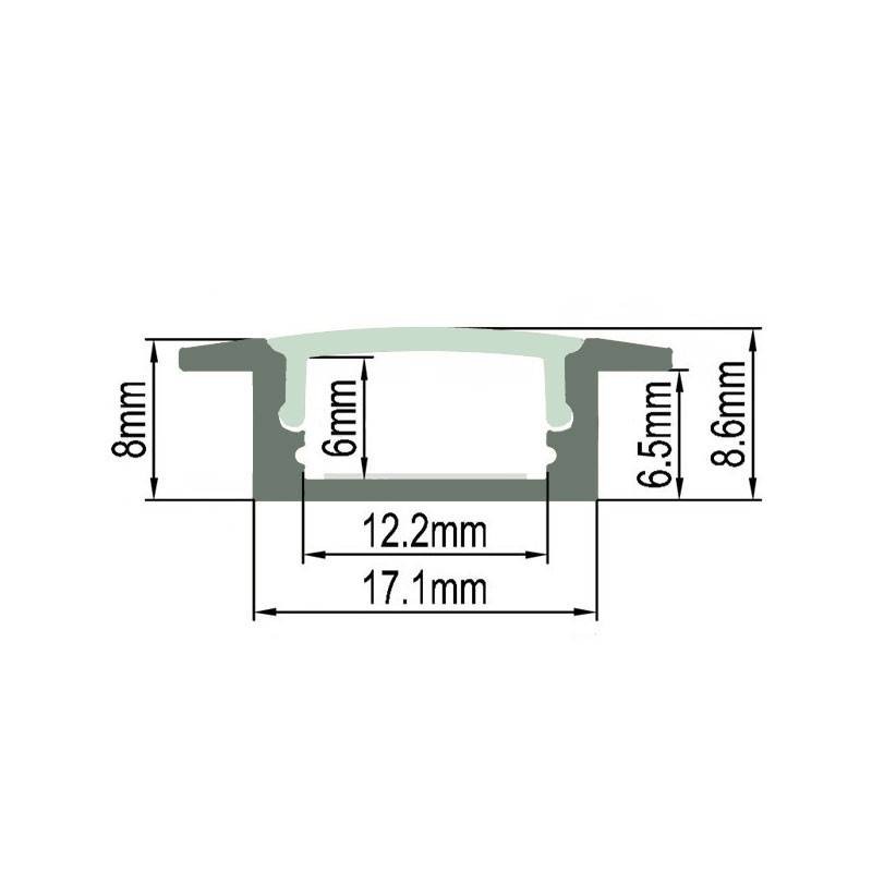 Perfil extrusionado de aluminio para empotrar 23x8mm (Barra 2ml)