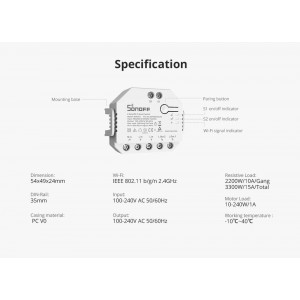 Interruptor Wifi Sonoff Dual R3 Control Persianas O Consumo